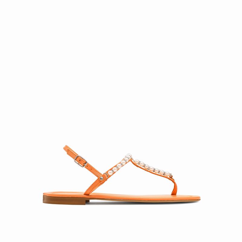 Russell & Bromley Pearly Pearl Trim Sandals Women's Orange [ZLL7130BD]